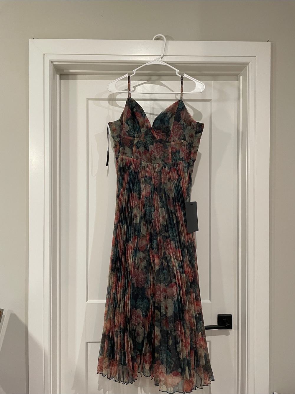 Lulu's Floral Pleated Midi Dress in Teal and Rose